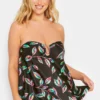YOURS Curve Black Tropical Print Tankini Top