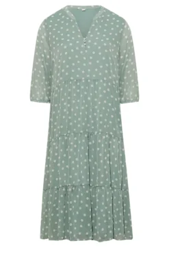 YOURS Curve Sage Green Polka Dot Tiered Dress -Outlet Stylo Wise Store dc224a3d c721 42 174133 X scaled