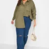 YOURS Curve Khaki Green Oversized Boyfriend Shirt