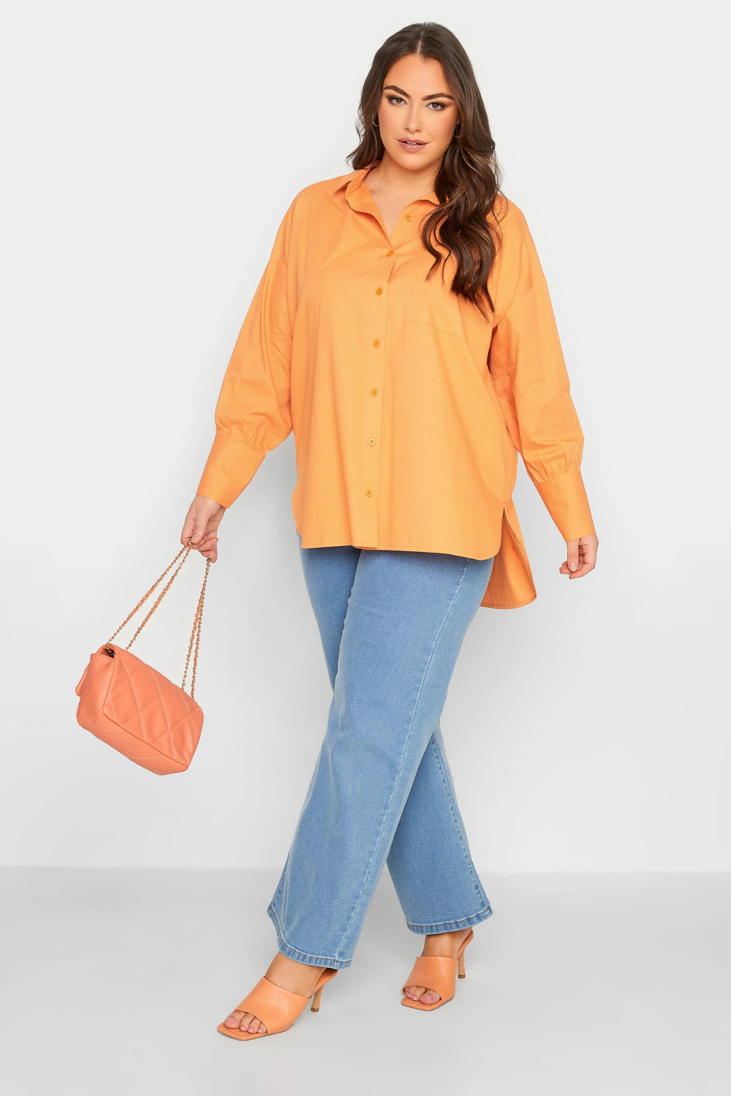 YOURS Curve Bright Orange Oversized Poplin Shirt 1 YOURS Curve Bright Orange Oversized Poplin Shirt