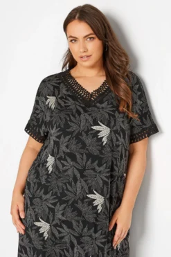 YOURS Curve Black Leaf Print Contrast Trim Tunic Dress 8 YOURS Curve Black Leaf Print Contrast Trim Tunic Dress -Outlet Stylo Wise Store de5fc9a3 1164 45 300735 D scaled