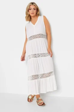 YOURS PETITE Curve White Crochet Trim Maxi Dress