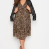 YOURS Curve Brown Leopard Print Mesh Dress