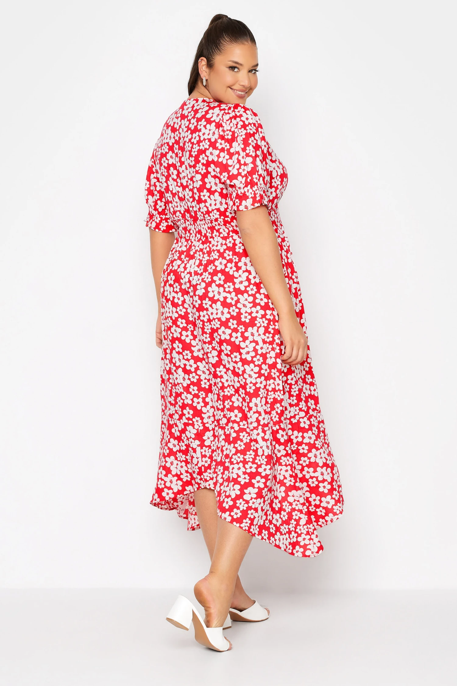 LIMITED COLLECTION Curve Red Floral Hanky Hem Dress 2 LIMITED COLLECTION Curve Red Floral Hanky Hem Dress - Image 2