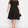 YOURS LONDON Curve Black Lace Sleeve Skater Dress