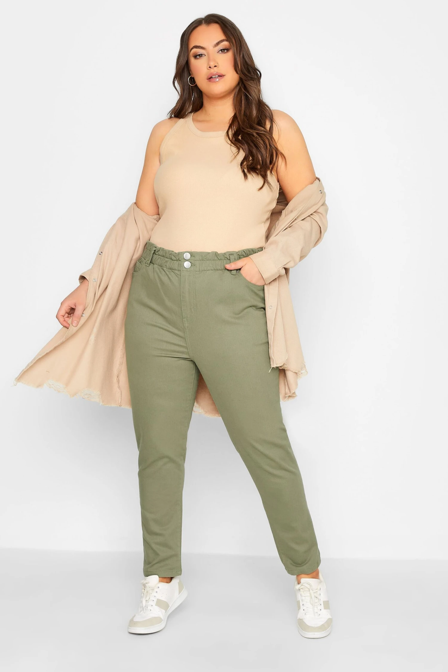 YOURS Curve Khaki Green Stretch Elasticated Waist MOM Jeans 1 YOURS Curve Khaki Green Stretch Elasticated Waist MOM Jeans