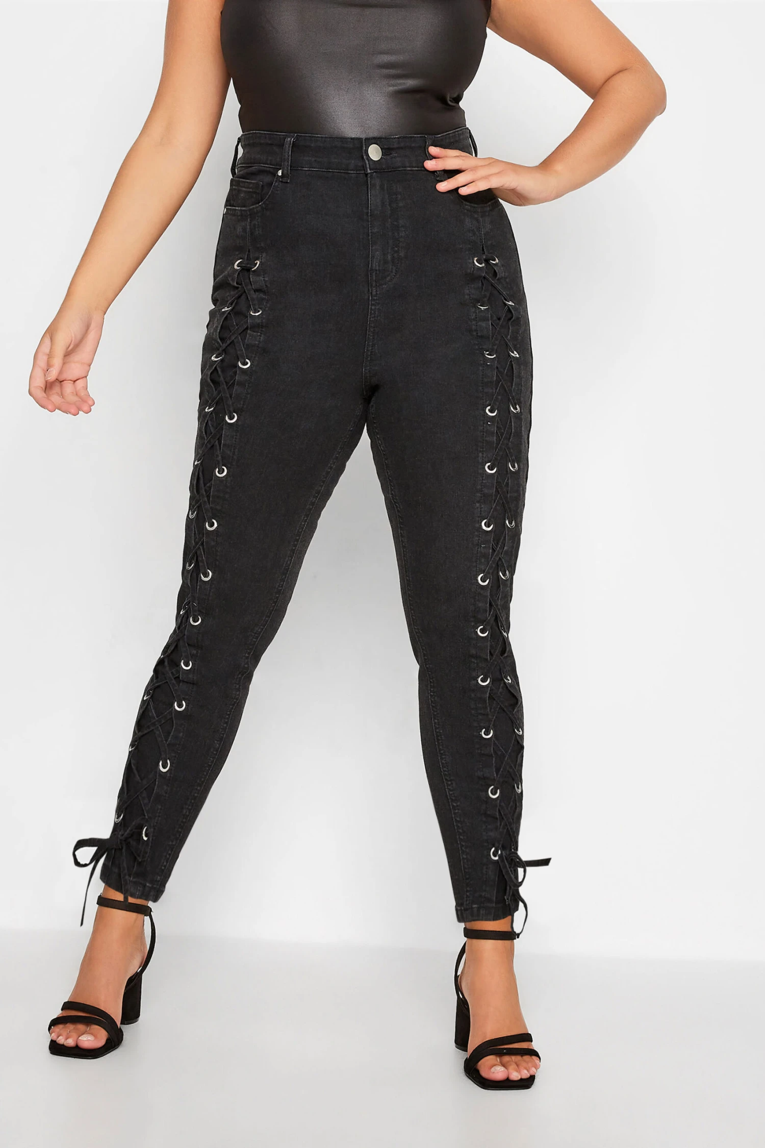YOURS Curve Black Lace Up Skinny Stretch AVA Jeans 6 YOURS Curve Black Lace Up Skinny Stretch AVA Jeans - Image 6