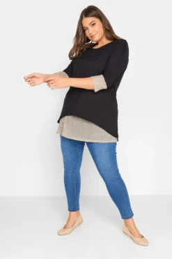 YOURS LUXURY Curve Black & Gold Double Layer Pleated Blouse