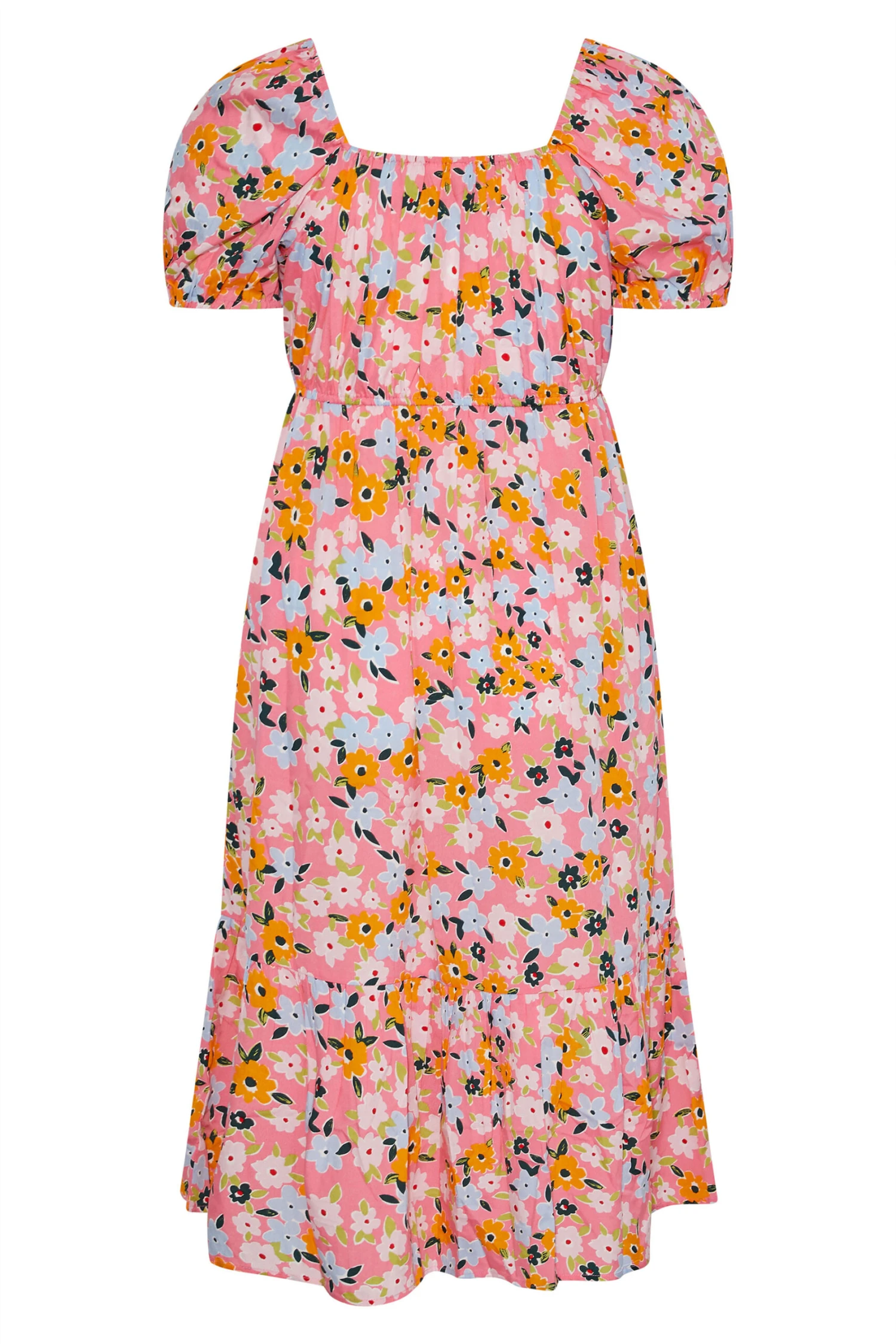 YOURS Curve Pink Floral Square Neck Midaxi Dress 6 YOURS Curve Pink Floral Square Neck Midaxi Dress - Image 6