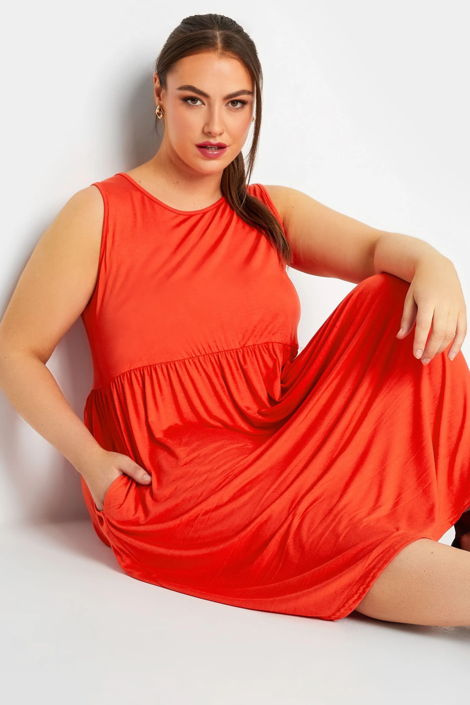 LIMITED COLLECTION Curve Coral Orange Pocket Tunic Dress 3 LIMITED COLLECTION Curve Coral Orange Pocket Tunic Dress - Image 3