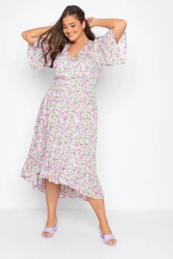 YOURS Curve White Floral Print High Low Midi Dress