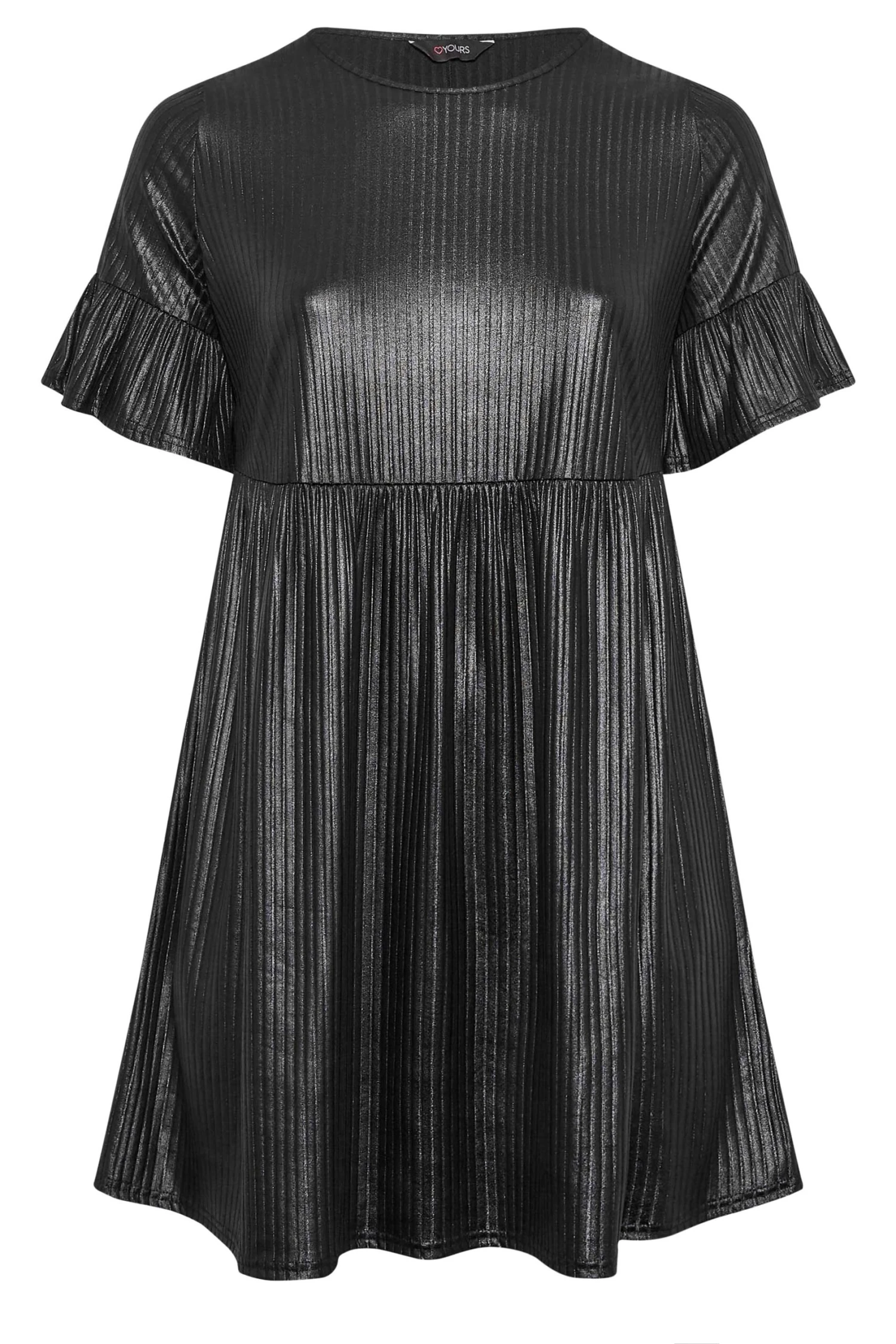 YOURS Curve Black Wet Look Ribbed Smock Tunic Dress 5 YOURS Curve Black Wet Look Ribbed Smock Tunic Dress - Image 5