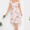 YOURS LONDON Curve Light Pink Floral Bardot High Low Midi Dress