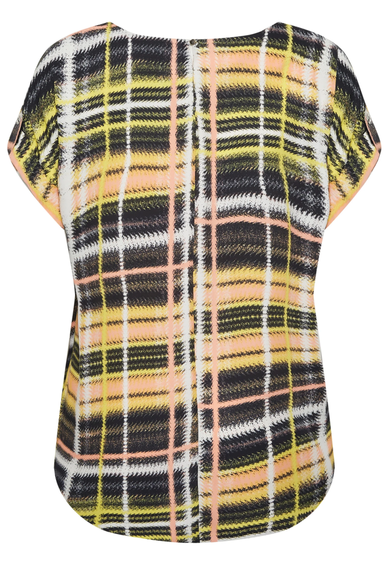 YOURS Curve Yellow Check Print Tab Sleeve Blouse 5 YOURS Curve Yellow Check Print Tab Sleeve Blouse - Image 5