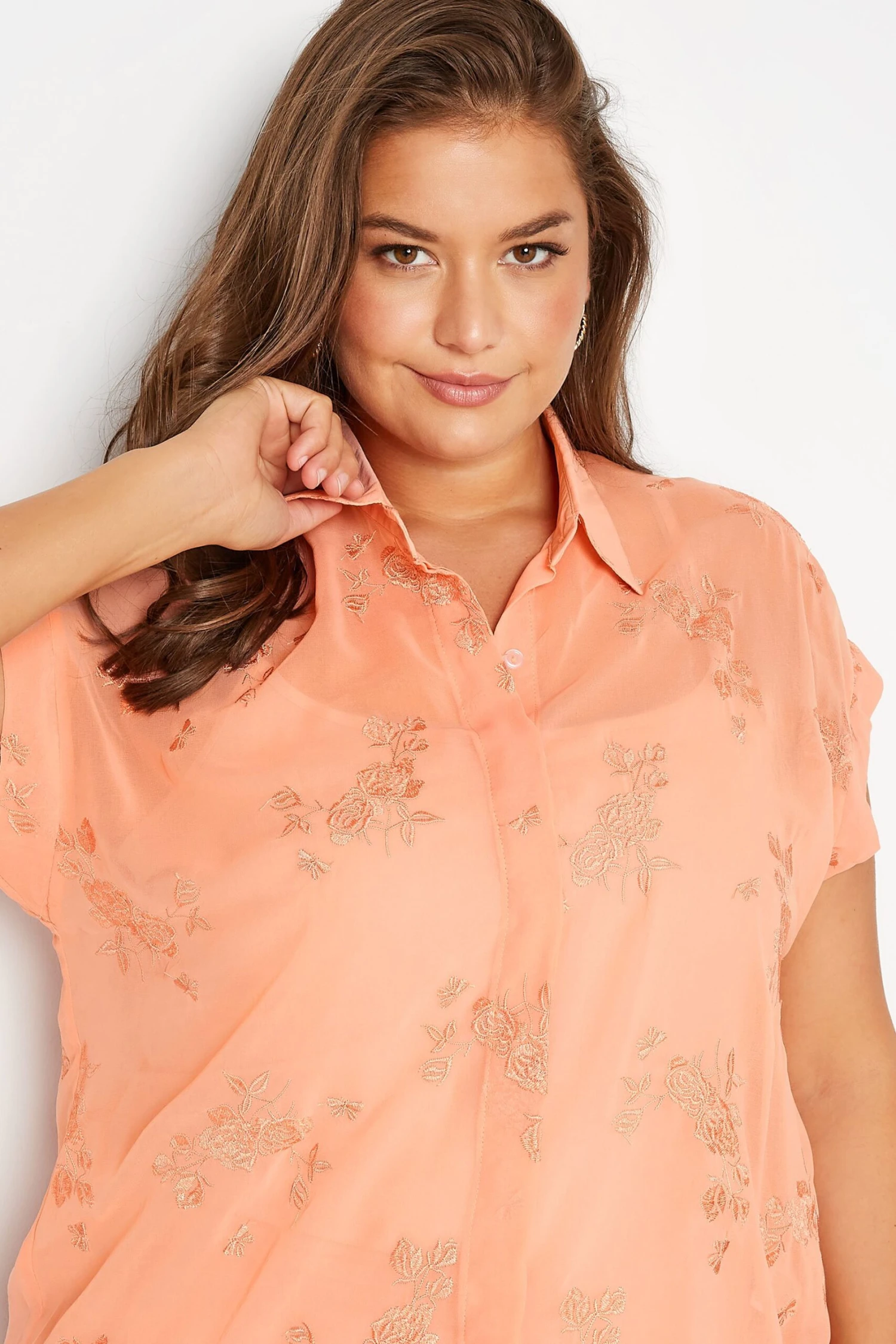 YOURS Curve Pink Floral Print Embroidered Shirt 3 YOURS Curve Pink Floral Print Embroidered Shirt - Image 3
