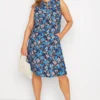 YOURS Curve Blue Floral Print Sleeveless Shirt Dress