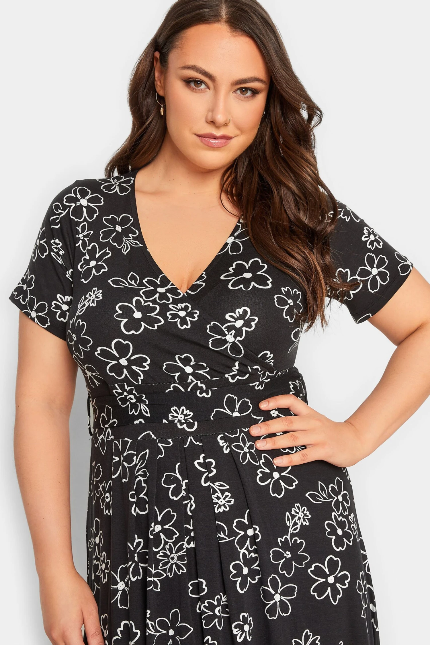 YOURS Curve Black Floral Wrap Dress 3 YOURS Curve Black Floral Wrap Dress - Image 3