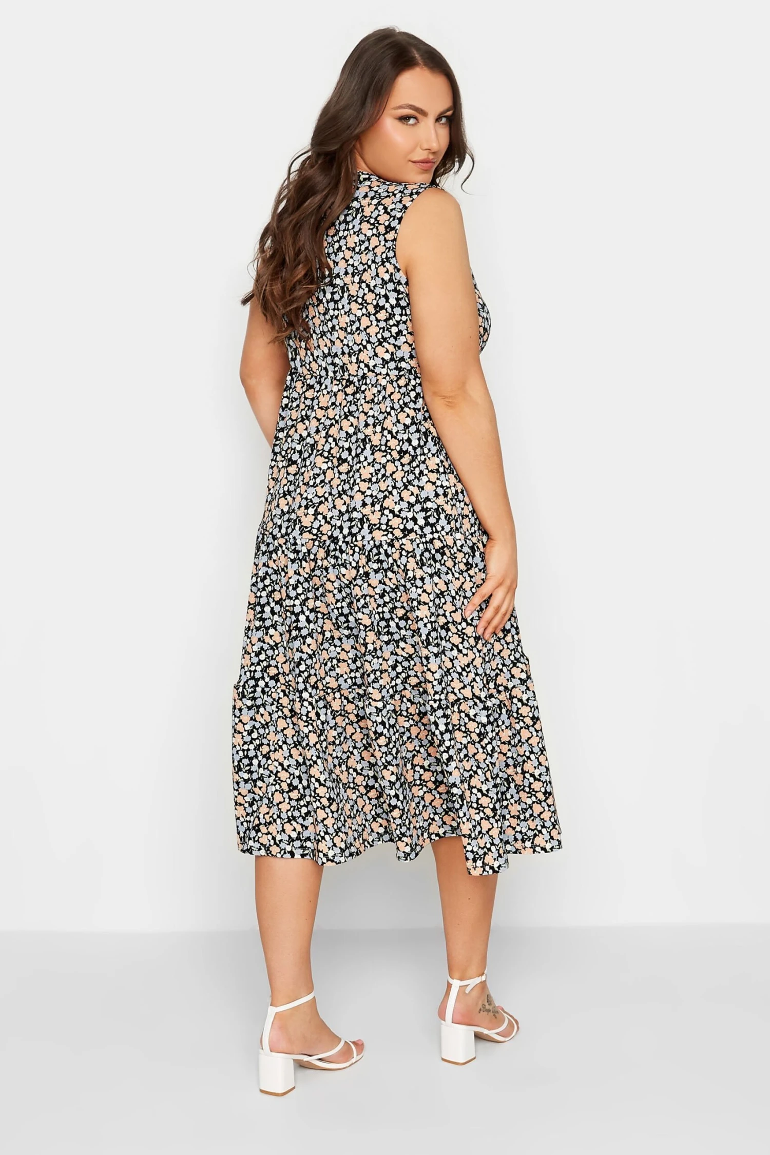 YOURS Curve Black Ditsy Print Wrap Midi Dress 2 YOURS Curve Black Ditsy Print Wrap Midi Dress - Image 2