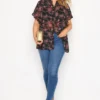 YOURS Curve Black Floral Short Frill Sleeve Shirt