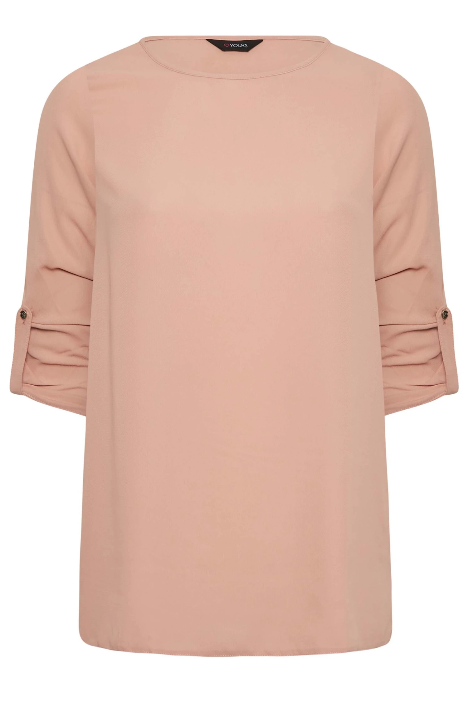 YOURS Curve Blush Pink Tab Sleeve Blouse 5 YOURS Curve Blush Pink Tab Sleeve Blouse - Image 5