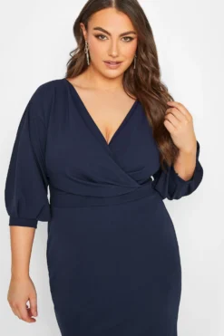 YOURS LONDON Curve Navy Blue Drop Shoulder Wrap Dress -Outlet Stylo Wise Store e79280a3 4cec 46 162042 D scaled