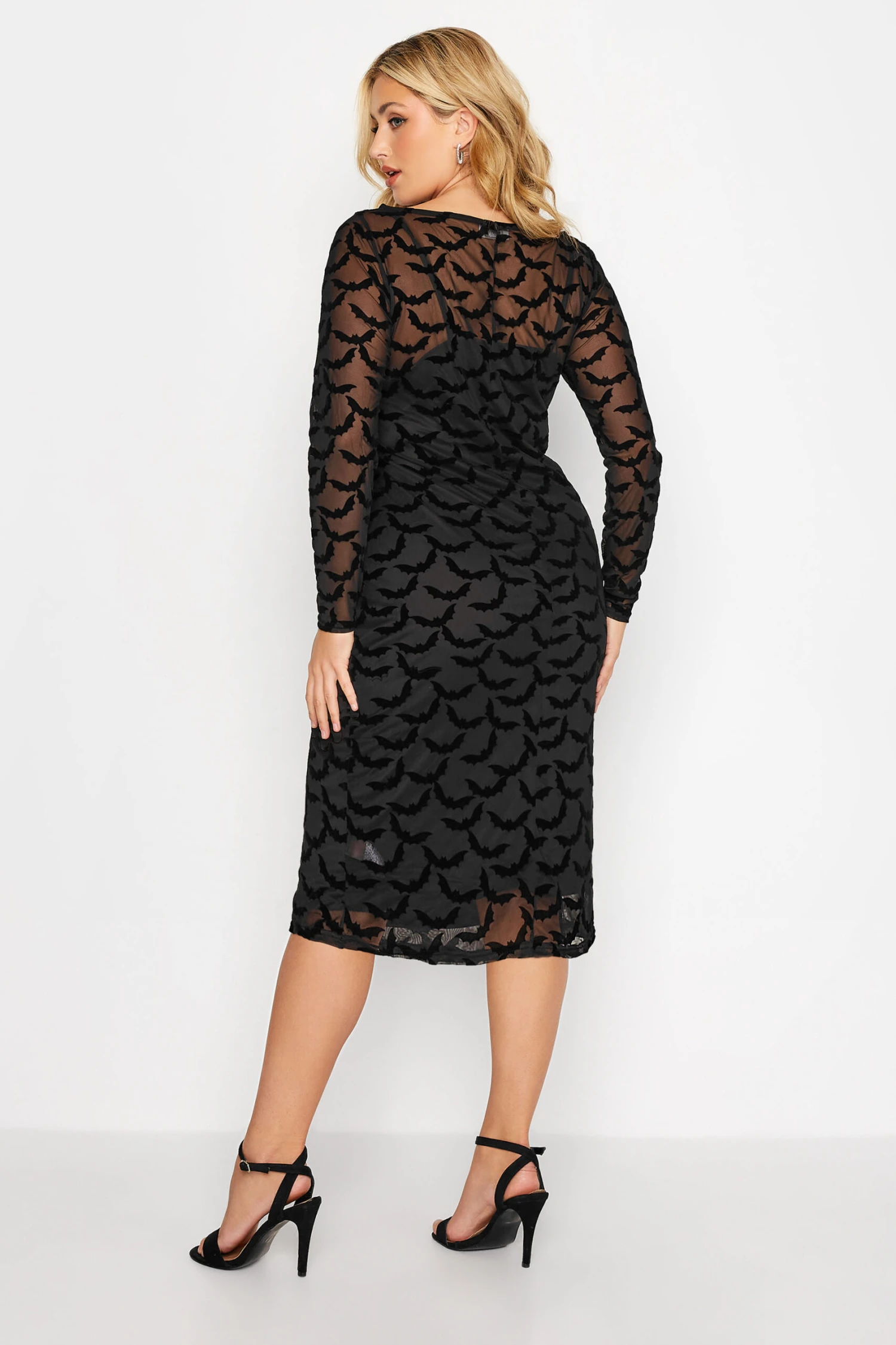 YOURS LONDON Curve Black Flocked Mesh Bodycon Dress 2 YOURS LONDON Curve Black Flocked Mesh Bodycon Dress - Image 2