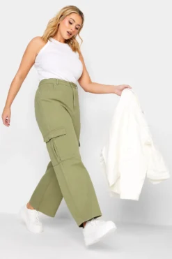 YOURS Curve Khaki Green Cargo Jeans