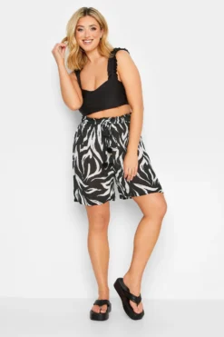 YOURS Curve Black Animal Print Tassel Beach Shorts