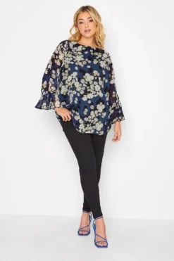 YOURS Curve Blue Floral Bell Sleeve Blouse