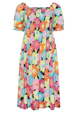 YOURS Curve Pink & Blue Floral Print Shirred Midi Dress -Outlet Stylo Wise Store eb2ac849 d630 4f 137285 X scaled