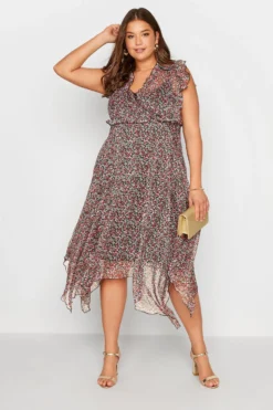 YOURS Curve Black Floral Hanky Hem Dress