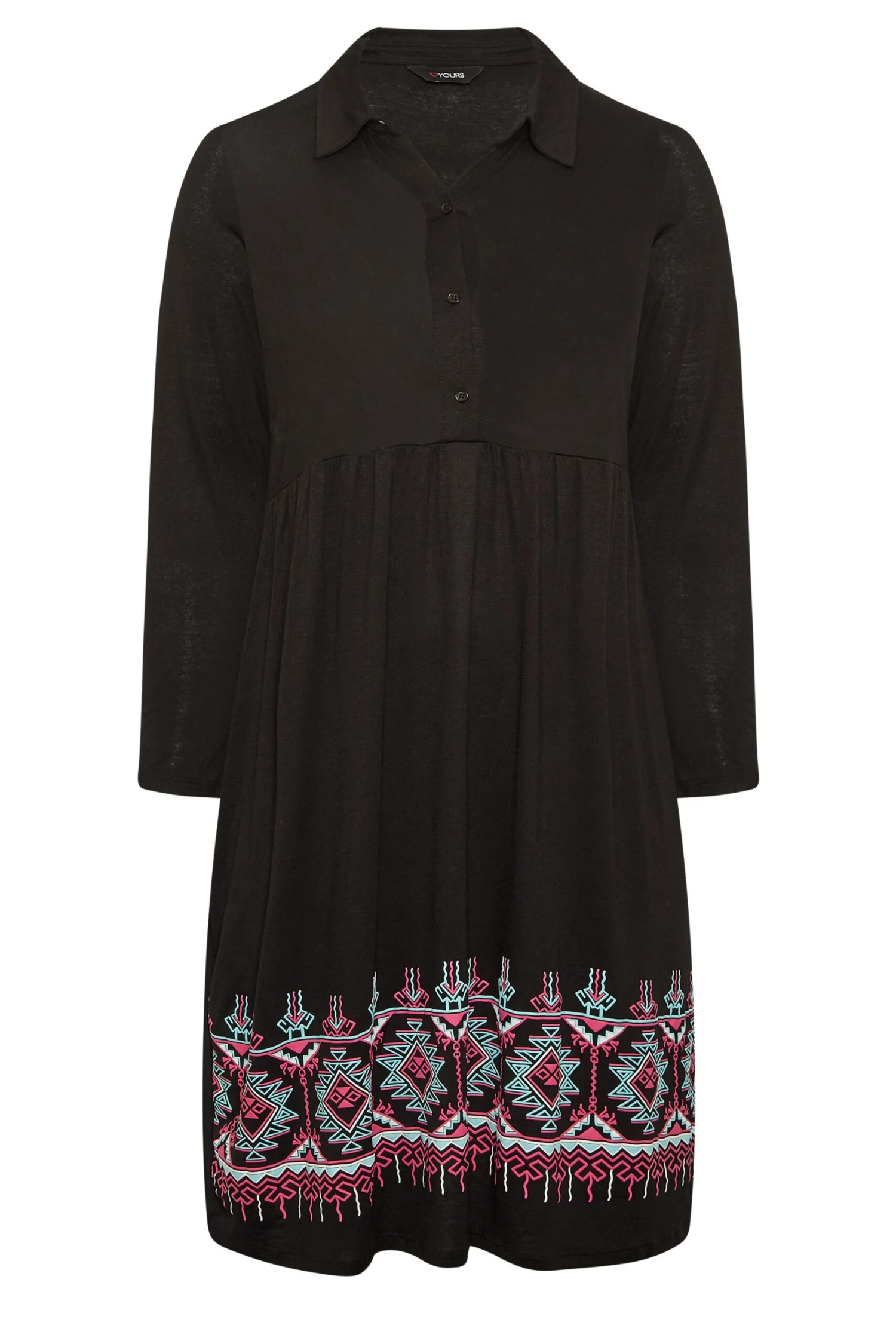 YOURS Curve Black Aztec Print Midi Shirt Dress 5 YOURS Curve Black Aztec Print Midi Shirt Dress - Image 5