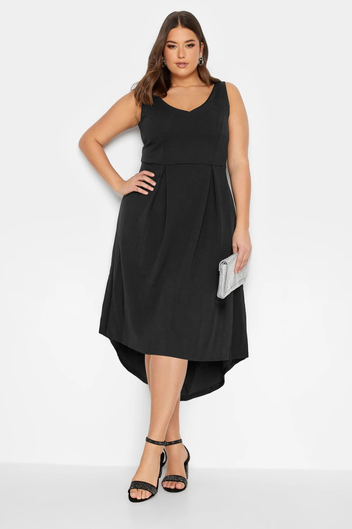 YOURS LONDON Curve Black High Low Pleated Midi Dress 1 YOURS LONDON Curve Black High Low Pleated Midi Dress