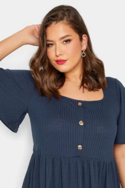 LIMITED COLLECTION Curve Blue Ribbed Square Neck Midi Dress -Outlet Stylo Wise Store ec9d3f18 326a 4d 215630 D scaled