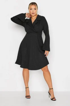 YOURS Curve Black Glitter Blazer Dress