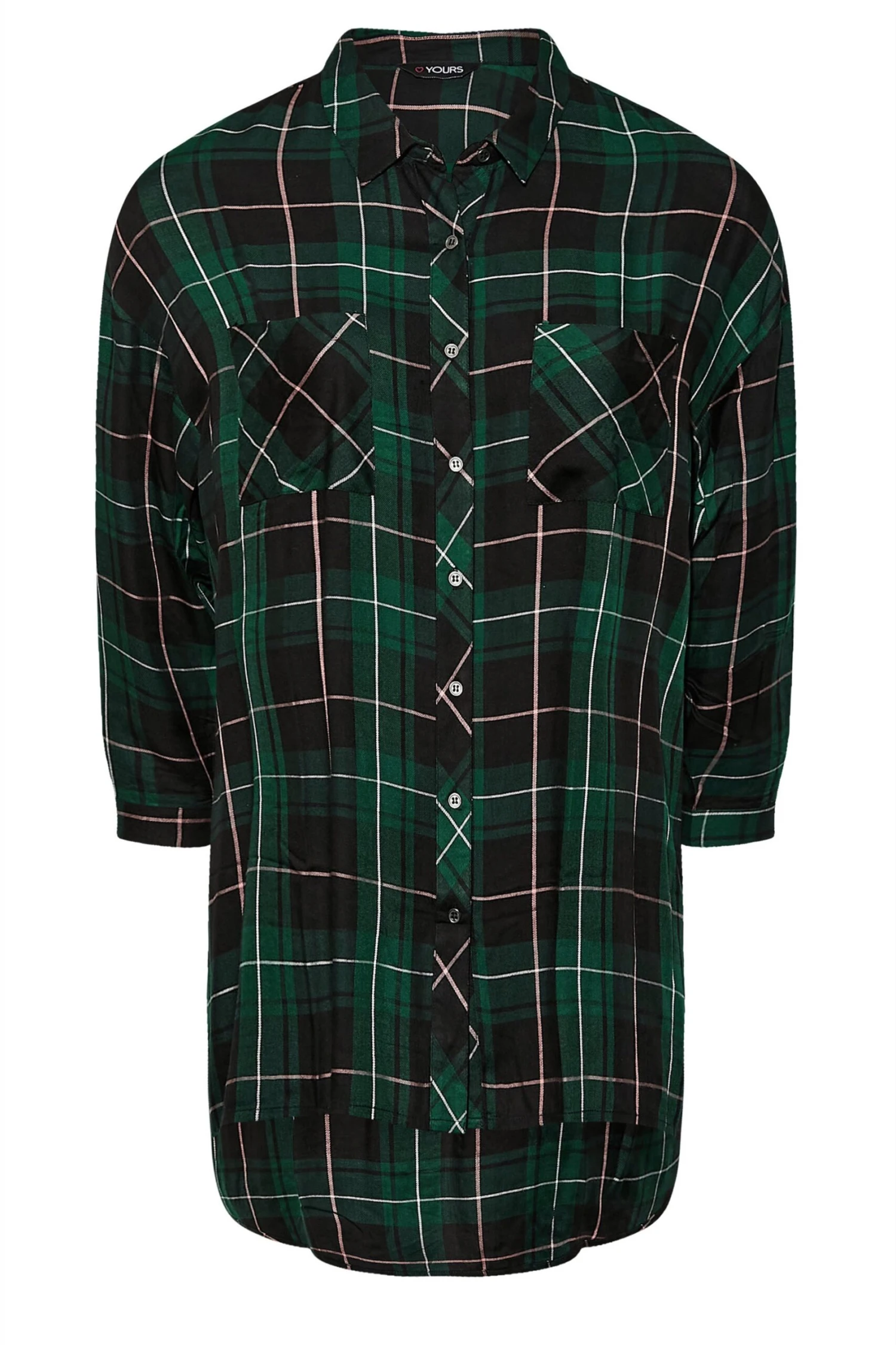 YOURS Curve Green Checked Button Through Shirt 5 YOURS Curve Green Checked Button Through Shirt - Image 5