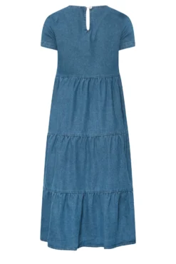 YOURS PETITE Curve Blue Denim Tiered Midi Dress
