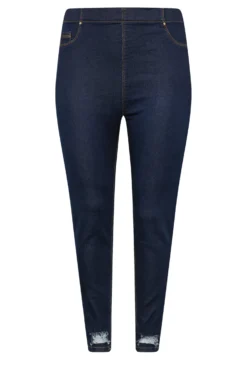 YOURS Curve Indigo Blue Distressed Hem Stretch Jeggings -Outlet Stylo Wise Store ed3dc7be 894e 42 143094 X scaled