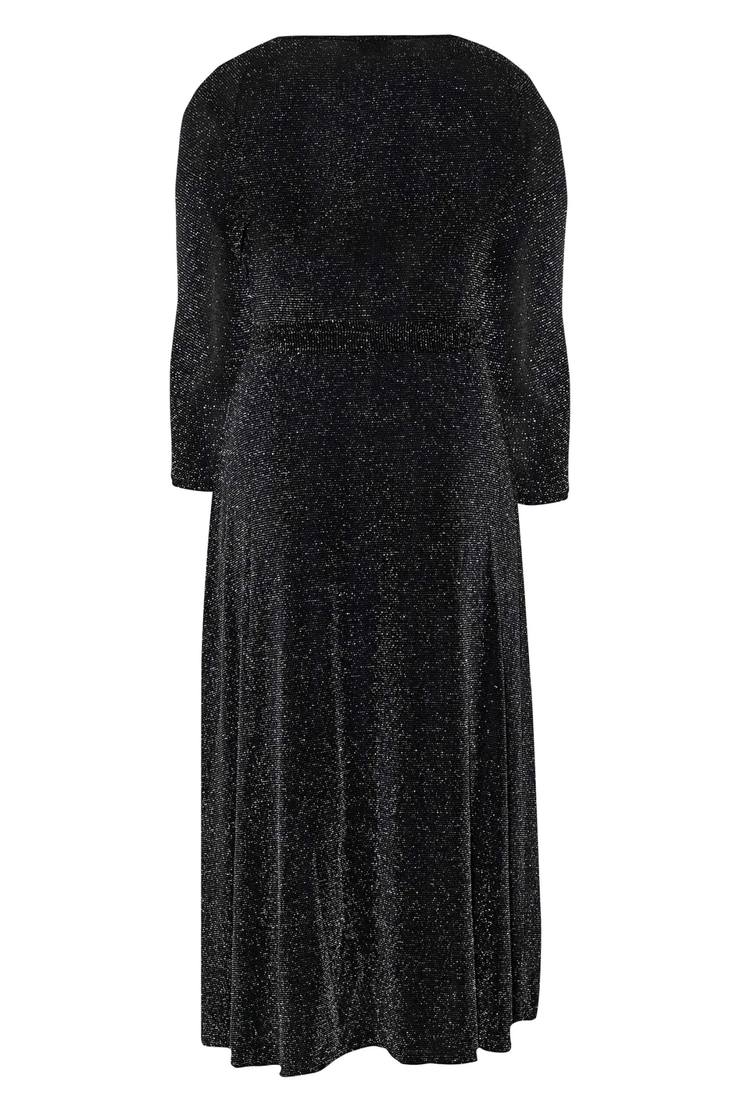 YOURS LONDON Curve Black & Silver Glitter Wrap Dress 6 YOURS LONDON Curve Black & Silver Glitter Wrap Dress - Image 6