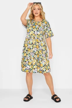 YOURS PETITE Curve Yellow Floral Print Smock Dress