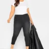 YOURS Curve Washed Black Cropped Stretch Ripped GRACE Jeggings