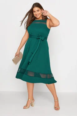 YOURS LONDON Curve Green Mesh Panel Skater Dress