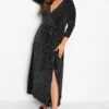 YOURS LONDON Curve Black & Silver Glitter Wrap Dress