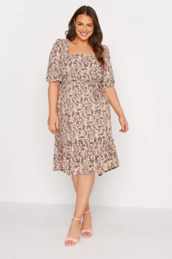 YOURS LONDON Curve Pink Ditsy Print Square Neck Dress