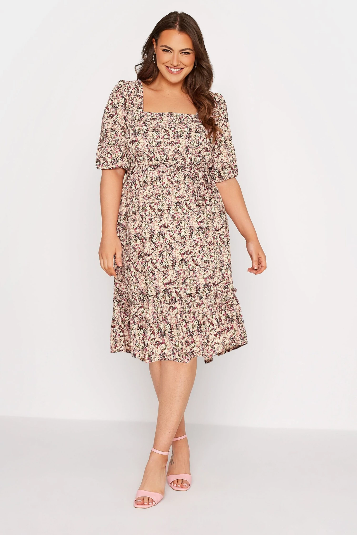 YOURS LONDON Curve Pink Ditsy Print Square Neck Dress 1 YOURS LONDON Curve Pink Ditsy Print Square Neck Dress