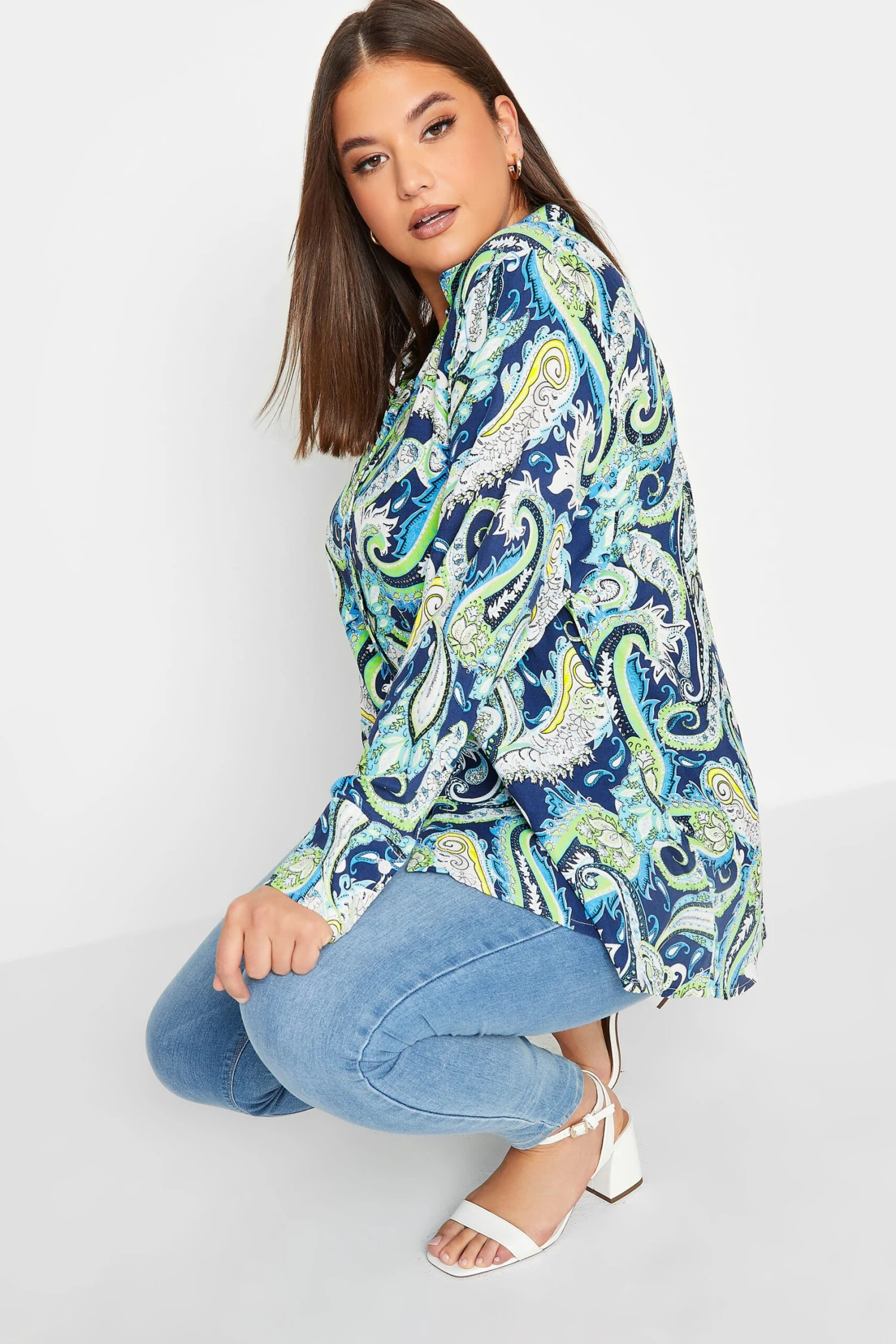 YOURS Curve Navy Blue Paisley Print Long Sleeve Shirt 4 YOURS Curve Navy Blue Paisley Print Long Sleeve Shirt - Image 4