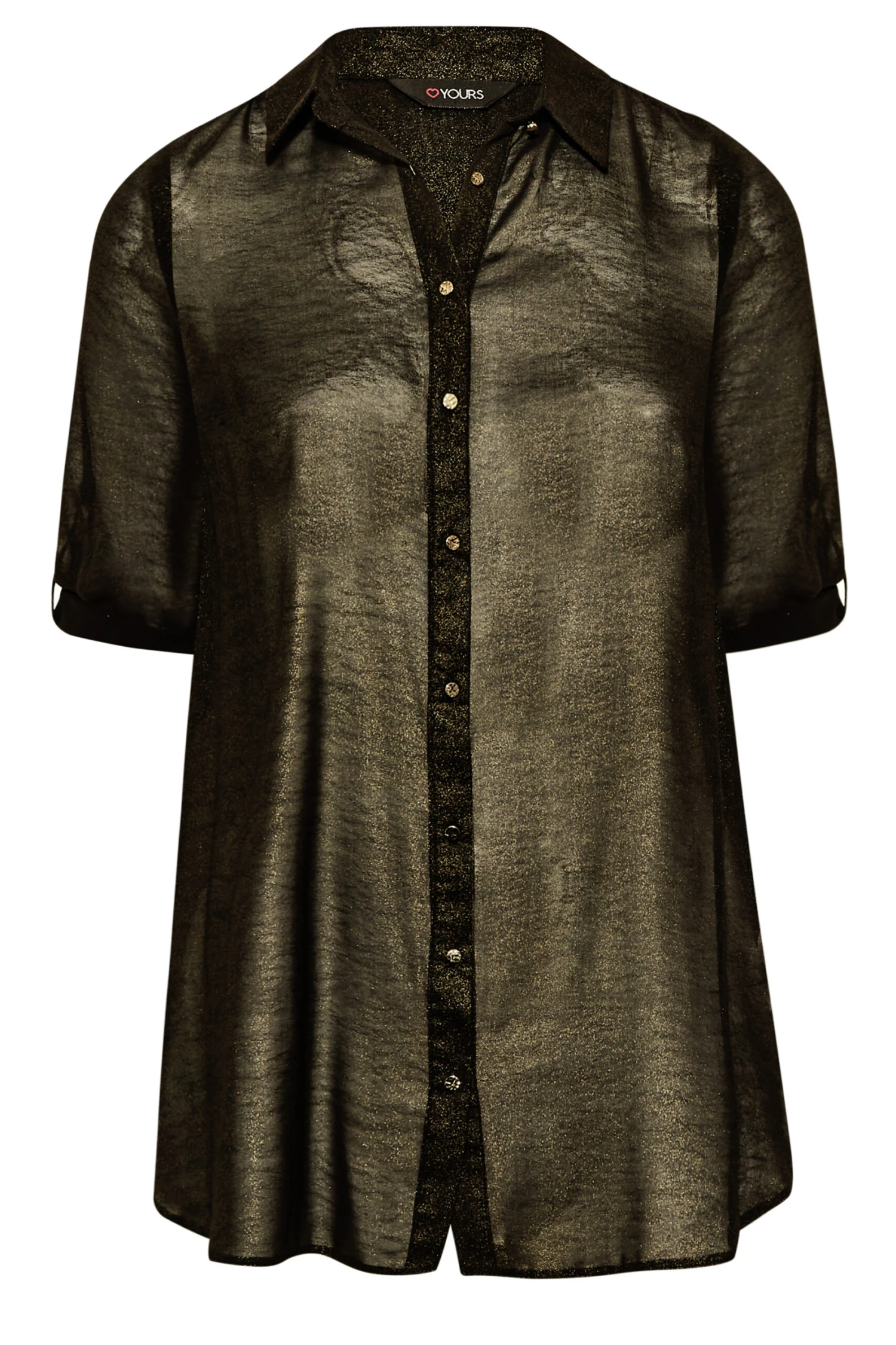 YOURS Curve Black & Gold Shimmer Button Through Shirt 5 YOURS Curve Black & Gold Shimmer Button Through Shirt - Image 5