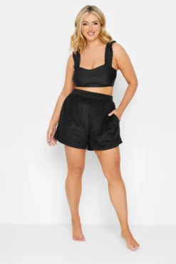 YOURS Curve Black Towelling Beach Shorts