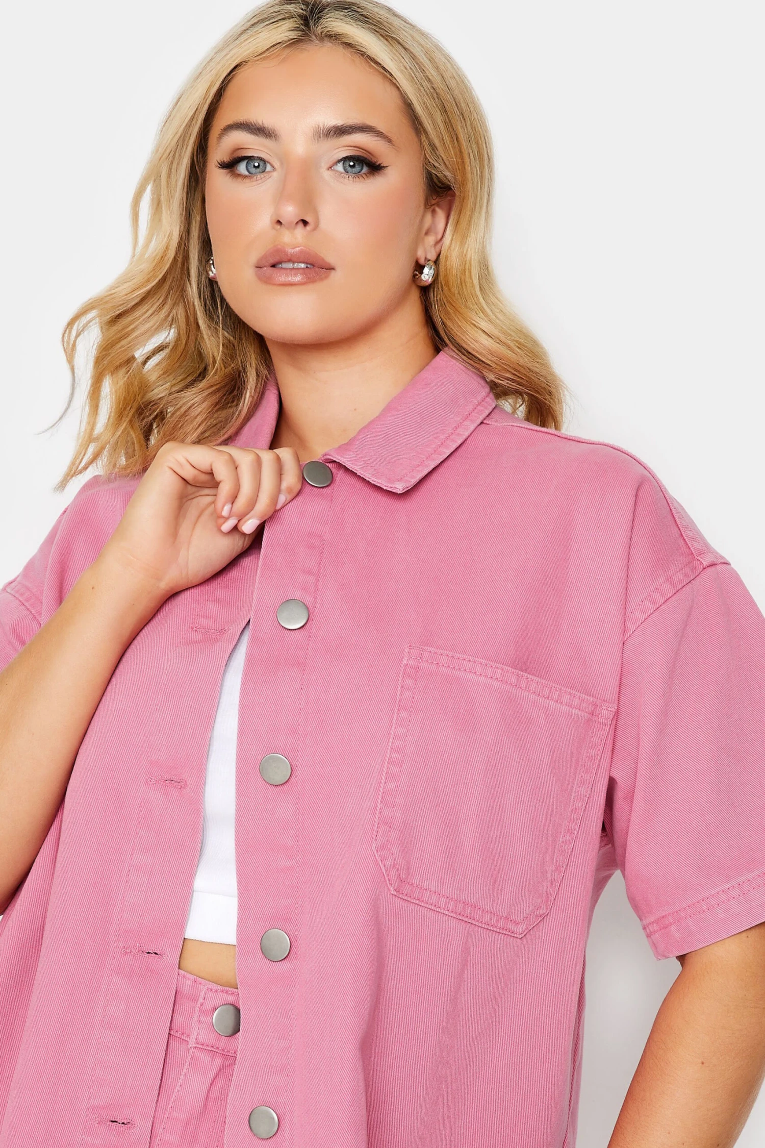 YOURS Curve Pink Denim Shirt 3 YOURS Curve Pink Denim Shirt - Image 3