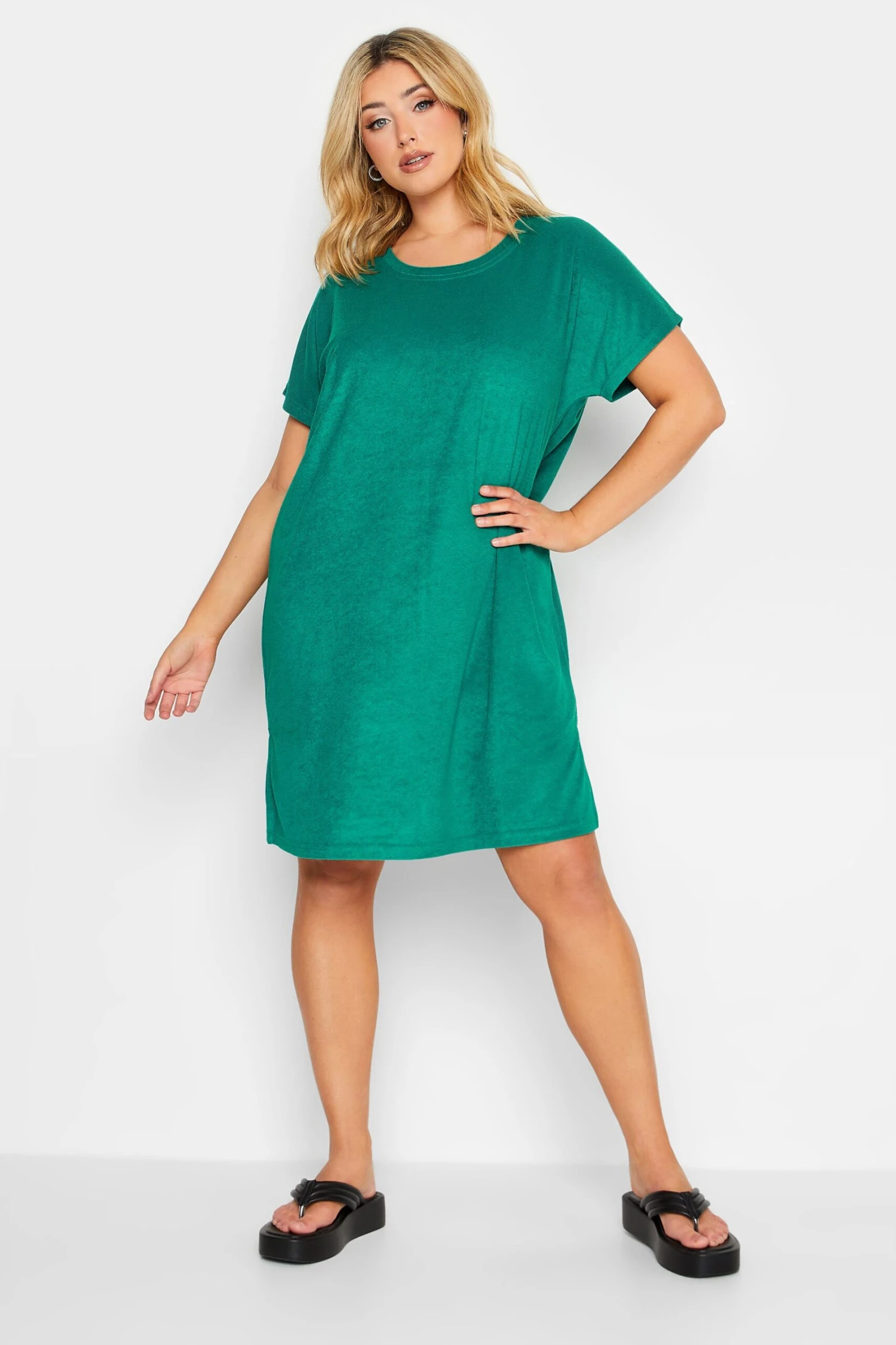 YOURS Curve Turquoise Green Towelling T-Shirt Dress 1 YOURS Curve Turquoise Green Towelling T-Shirt Dress